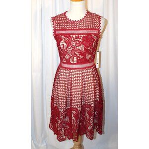 NEW AQUA Size Small Red Lace Ida Dress Fitted Sheath Full Pleated Skirt Party